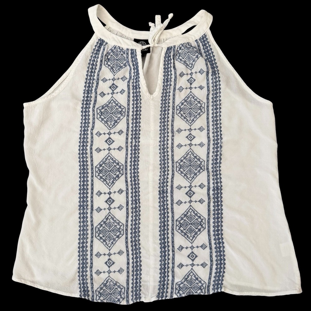 Bobeau Embroidered 100% Rayon Halter Top Sz Large Folkcore Moroccan Boho Flowy